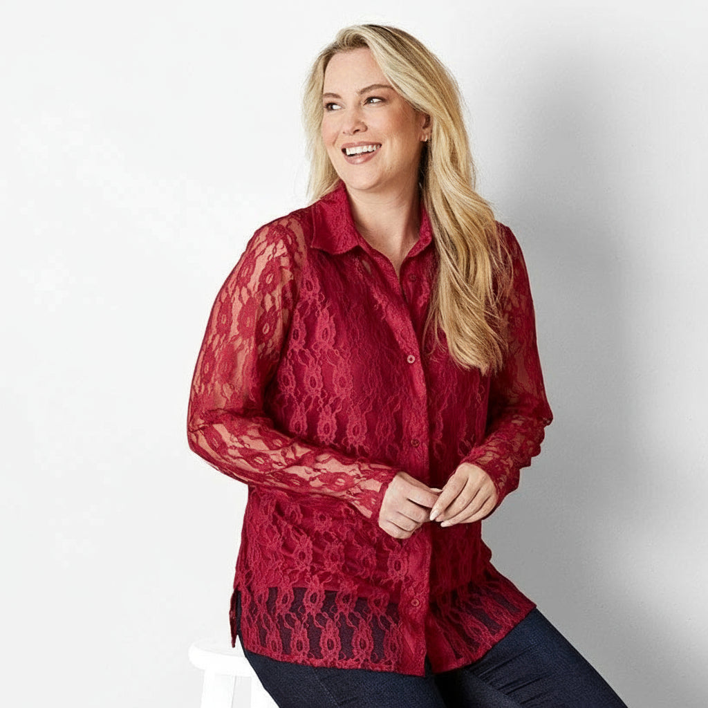 Women's Lace Long Sleeve Button Up Blouse