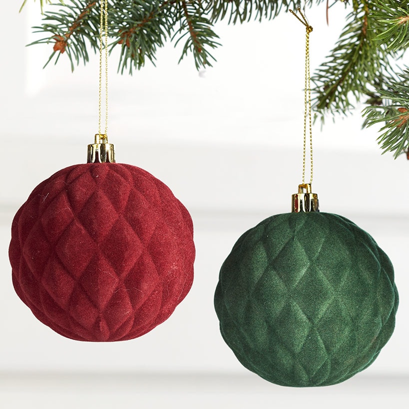 Set of 2 Diamond Velvet Ball Ornaments