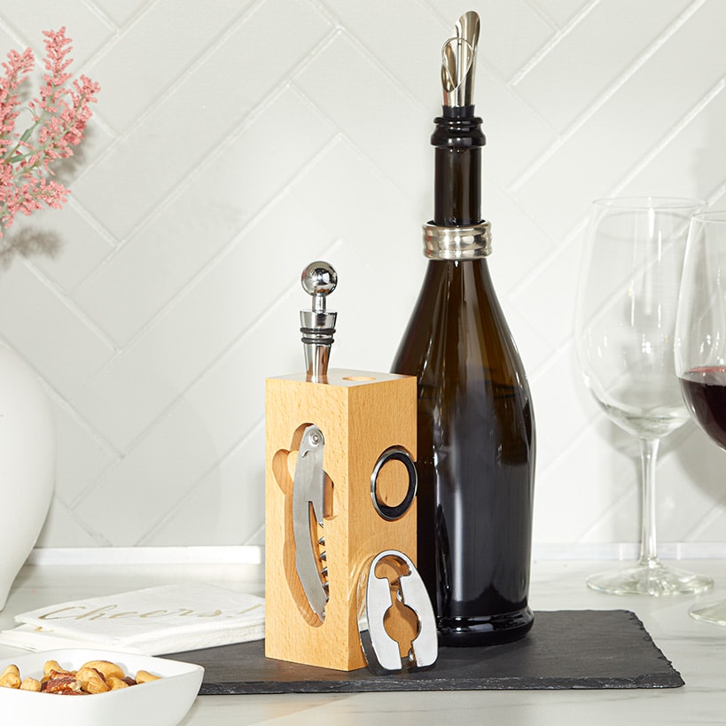 Wine Opener Set with Wooden Stand 6pc