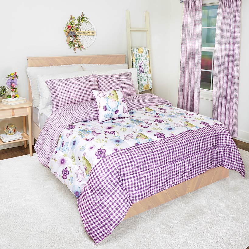 Spring Gnome Reversible Full/Queen or King Comforter Set, Decorative Pillow