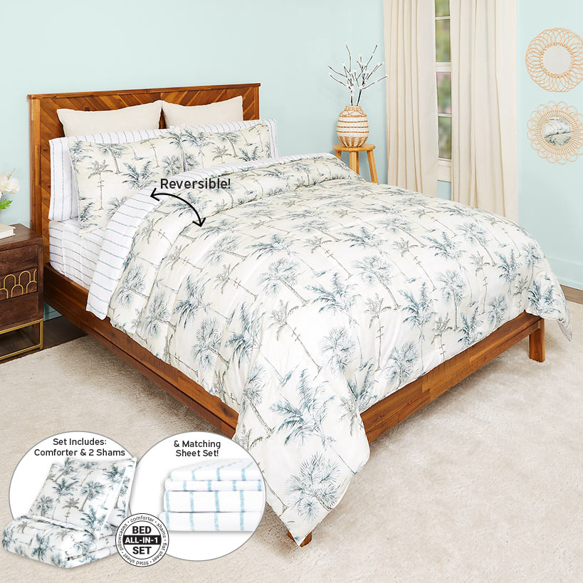 Vintage Palm Tree Queen or King Complete Comforter Set