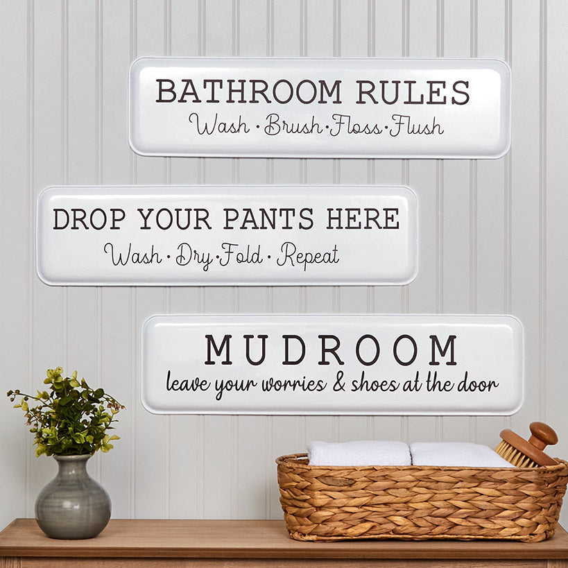 Humorous Household Metal Signs - Bathroom, Laundry, or Mudroom