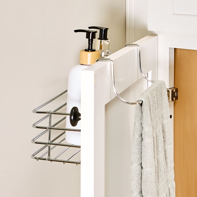 Metal Cabinet Door Organizer Rack with Towel Bar - Kitchen or Bathroom