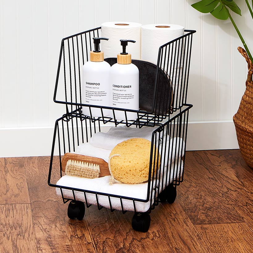 Metal Deep Stackable Storage Bins with Wheels - Kitchen or Bathroom