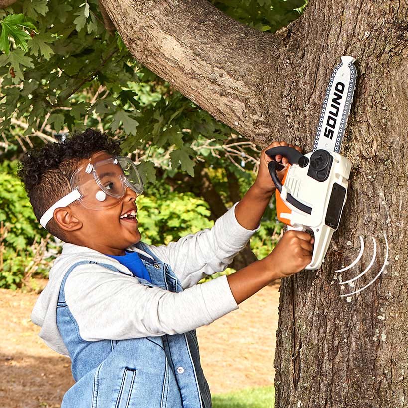 Kids' Chainsaw Toy - Realistic Sounds, Moving Chain, and Safety Goggles