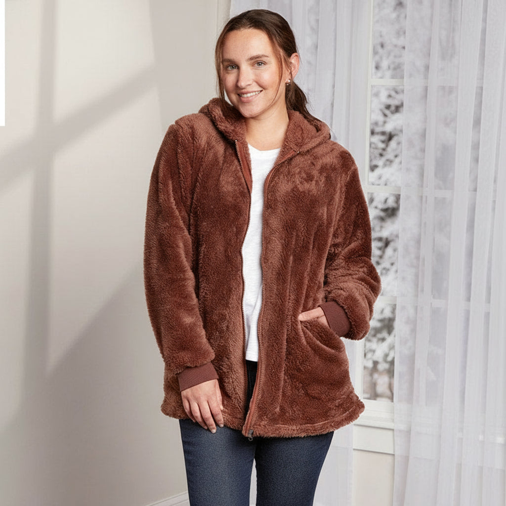 Women's Brown Zip-Up Fleece Hoodie