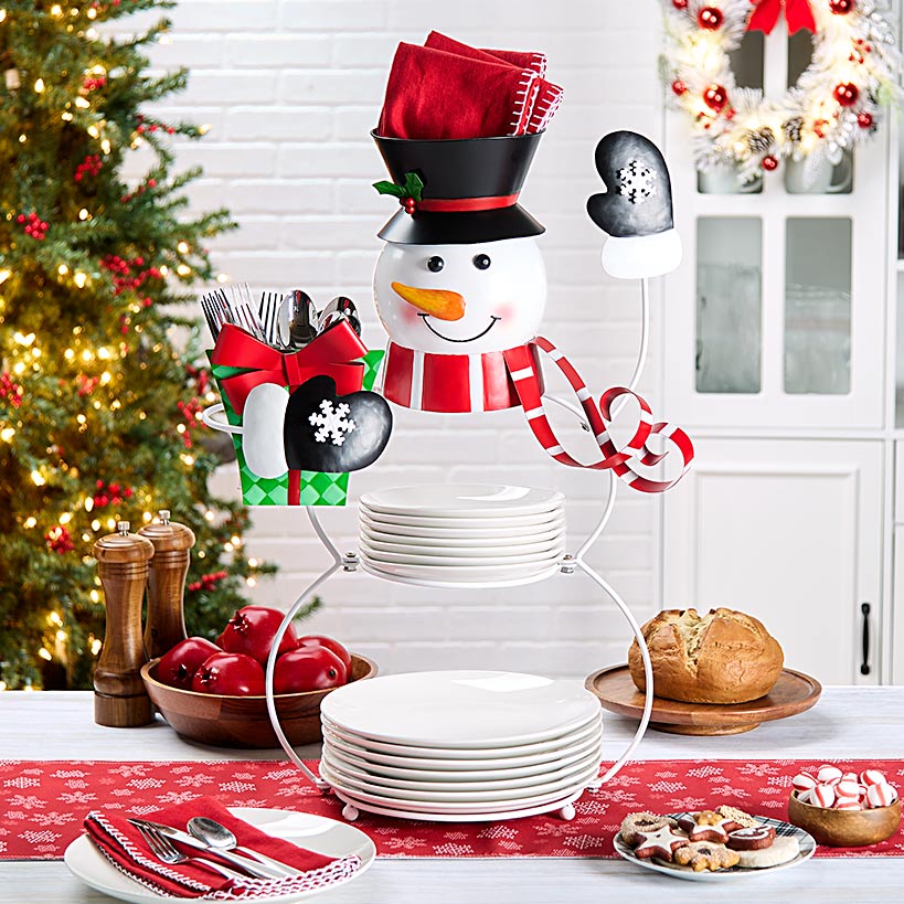 Snowman Buffet Plate and Utensil Holder