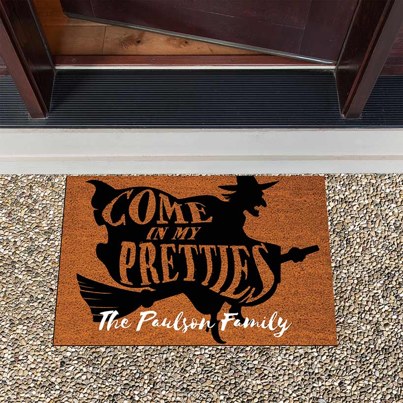 Personalized Halloween Flying Witch Doormat