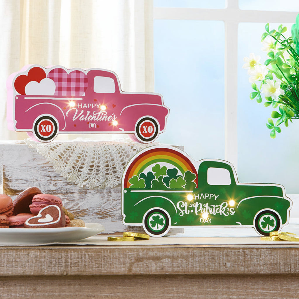 Valentine's and St Patrick's Lighted Truck Tabletop Décor