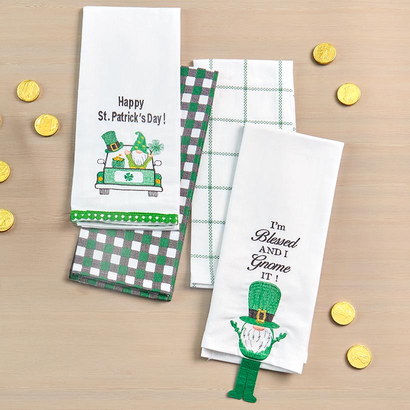 St Patrick's Day Embroidered Kitchen Towels, Set of 2