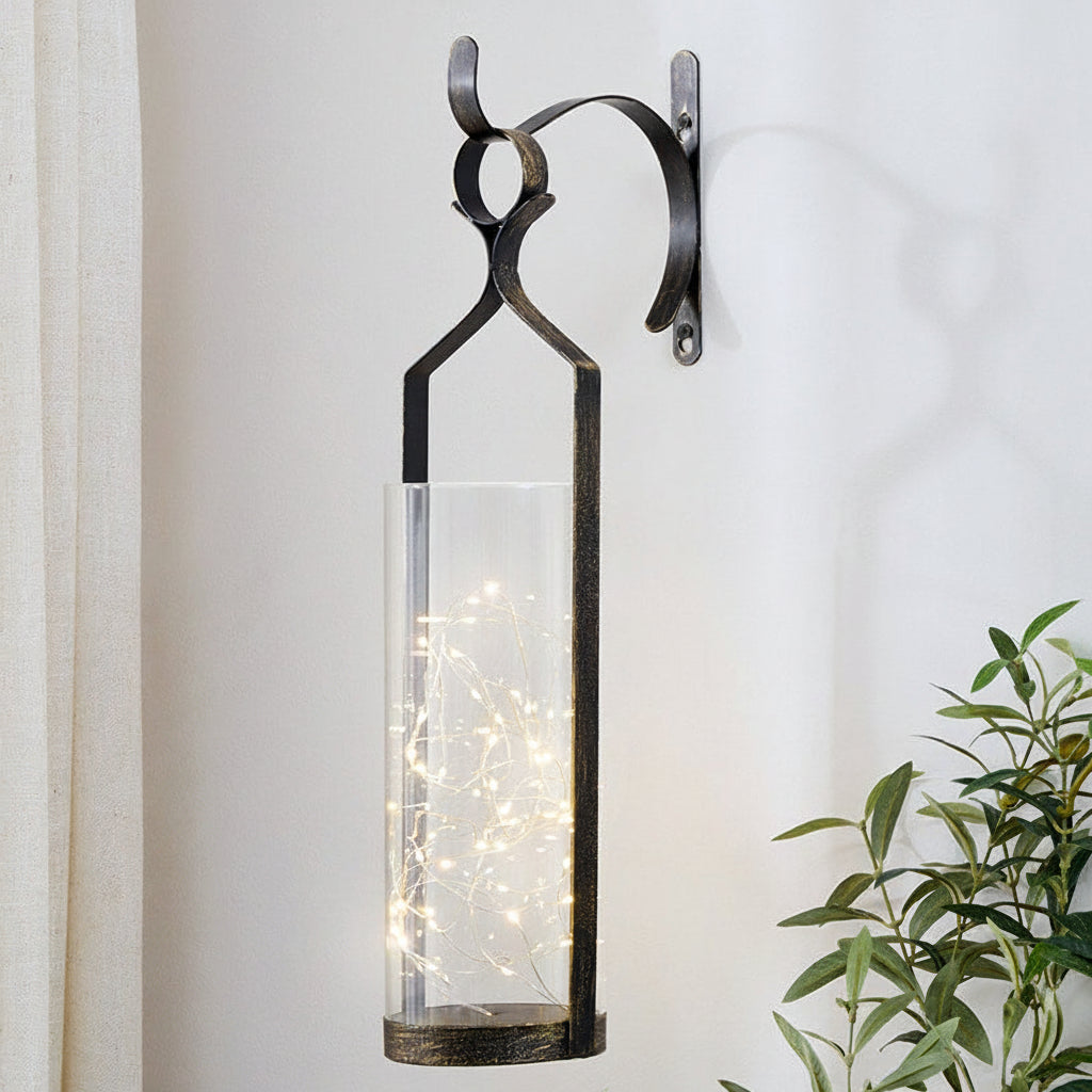 Decorative Wall Sconce With Fairy Lights - Black, Rustic Copper, or White