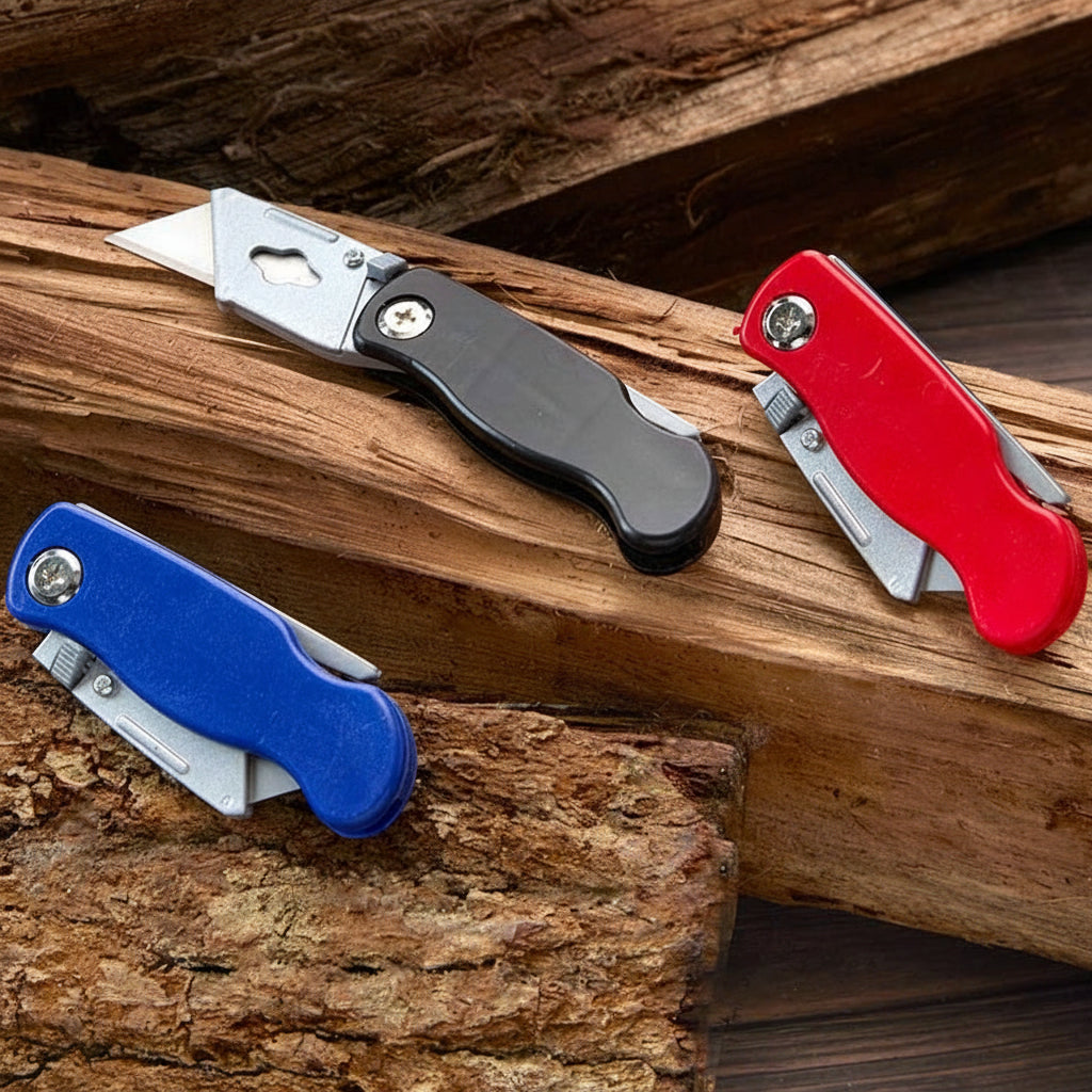 Folding Utility Knife Set of 3 Comfort Grip 10 Replacement Blades