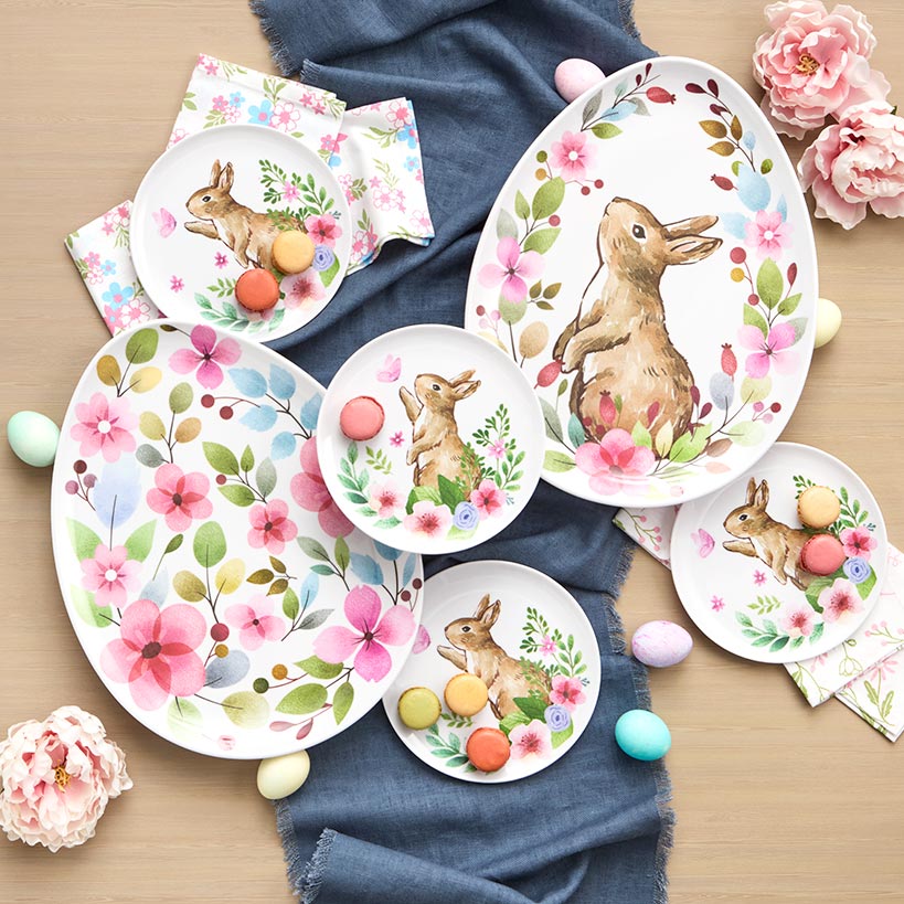Floral Easter Tableware - Salad Plates, Serving Platters, Napkin Holder