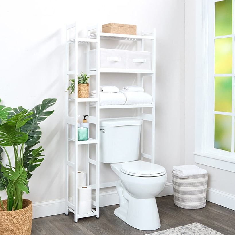 Over-the-Toilet Bathroom Dual Storage Rack with Set of 2 Baskets