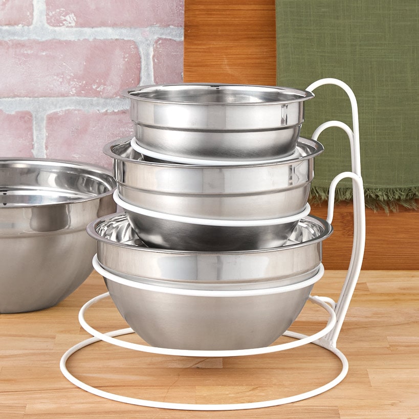 Bowl Holder Rack Metal Mixing Bowl Organizer White 4-Tier