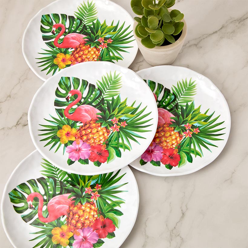 Flamingo in Paradise Tableware - Set of 4 Melamine Dessert Plates