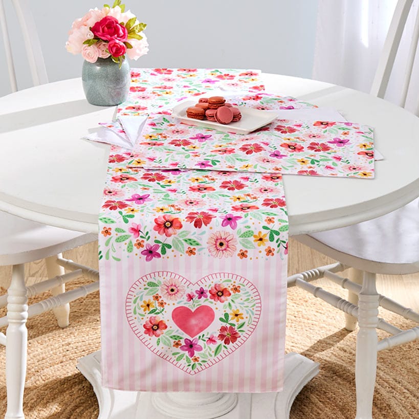 Floral Heart Set of 4 Placemats or Table Runner
