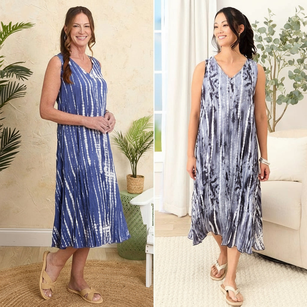 Women's Tie-Dye V-Neck Midi Dress