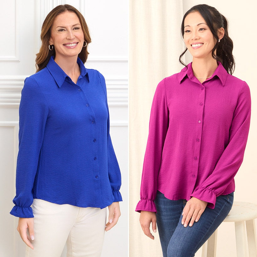 Women's Ruffle Long Sleeve Button Down Shirt