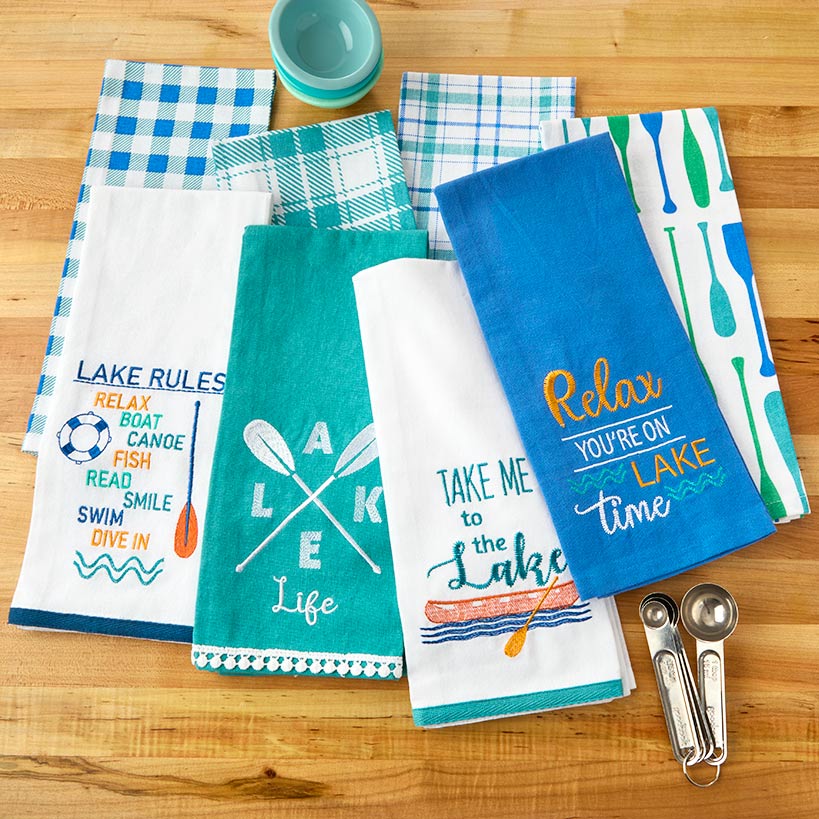 Lake Themed Embroidered Kitchen Towels, Set of 2