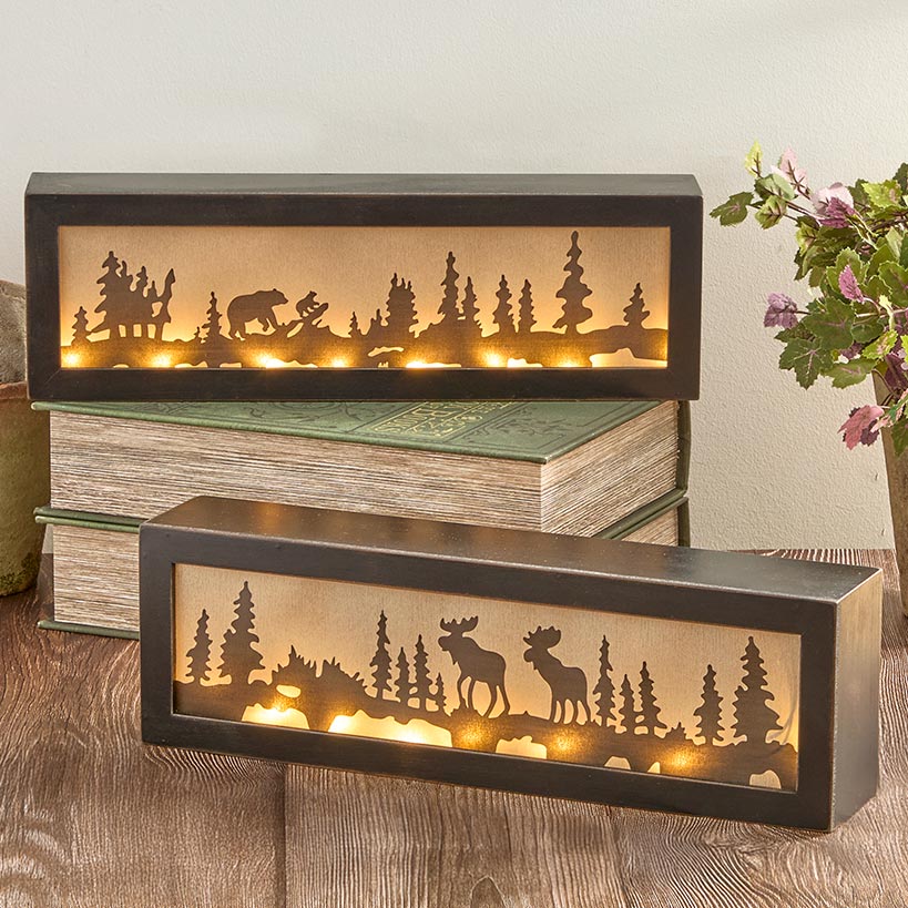 Lighted Decor Tabletop Or Wall Woodland Scene Moose Bear