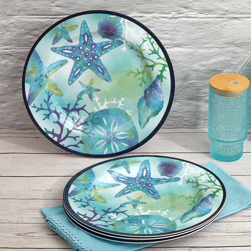 Seaside Beach Melamine Dinner Plates Set of 4