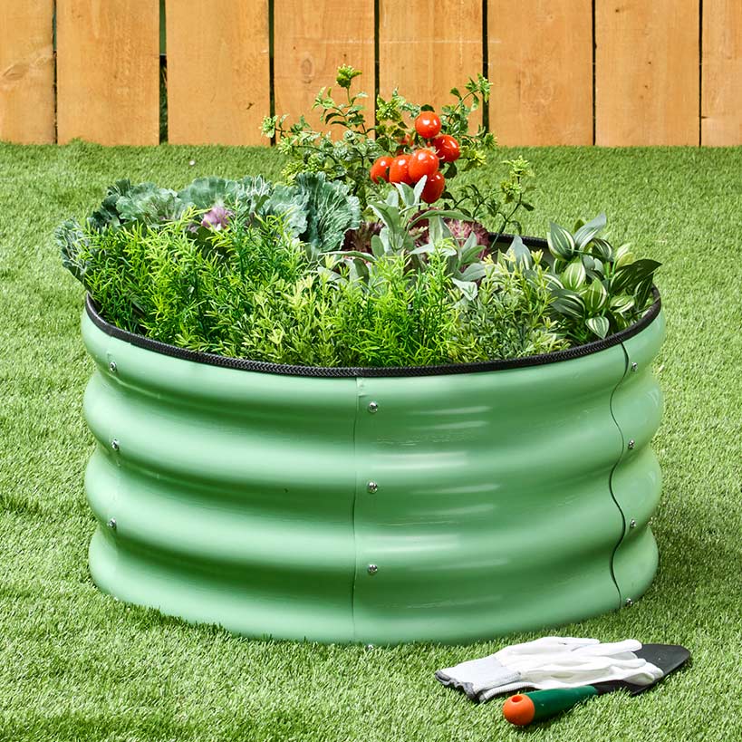 Green Galvanized Round Raised Garden Bed Kit