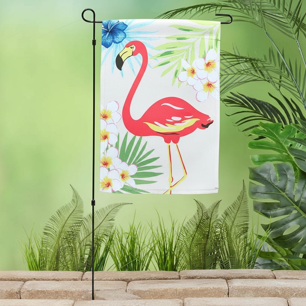 Outdoor Welcome Flamingo Garden Flag with Flag Pole