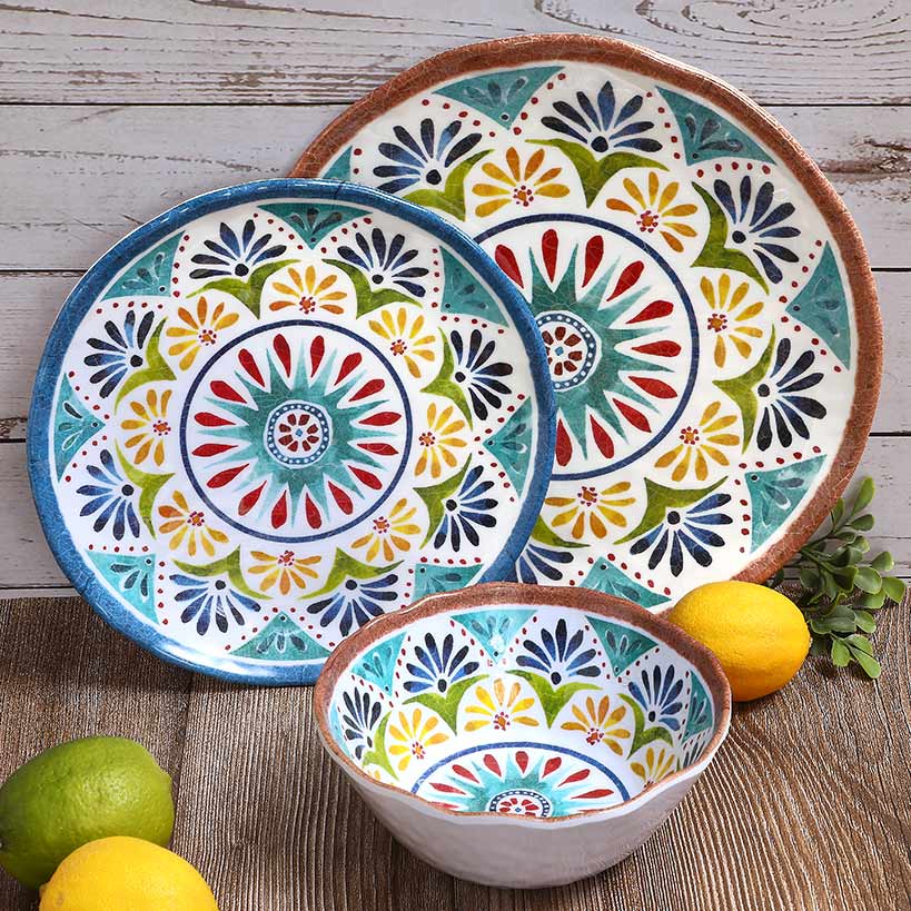 Italian Tuscan Colorful Melamine Dinnerware Set Service for 4