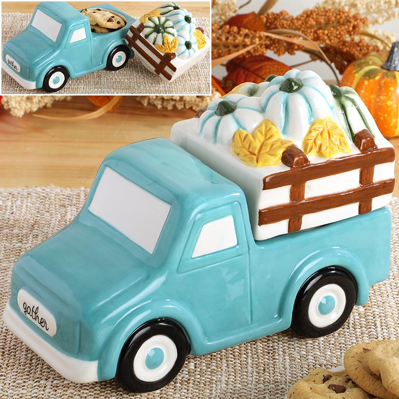 Fall Harvest Pumpkins Truck Shaped Cookie Jar