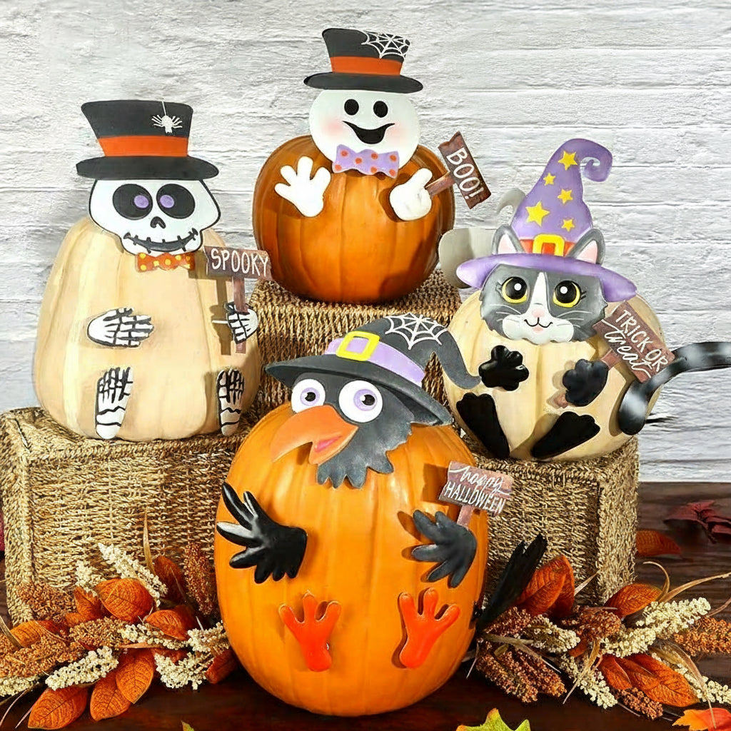Pumpkin Decorating Kits Metal In Cat Ghost Bird Or Skeleton Characters