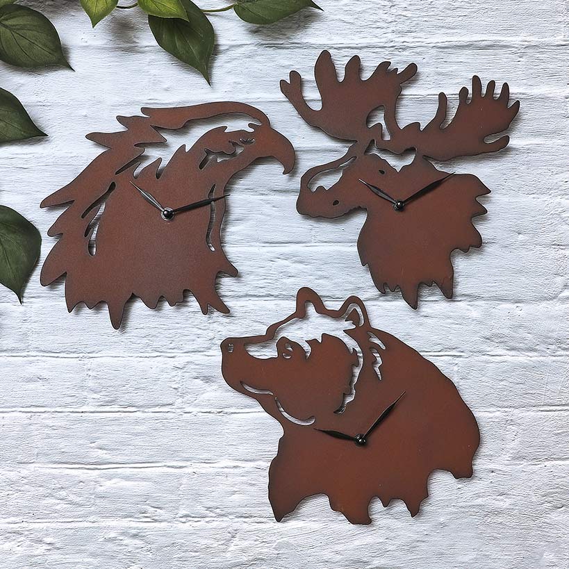 Woodland Clock Animal Silhouette Moose Bear of Eagle