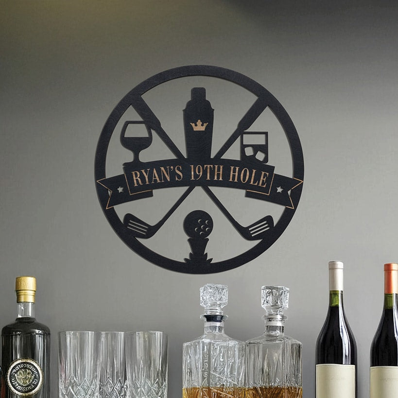 Personalized Golf and Drinks Black Wood Plaque