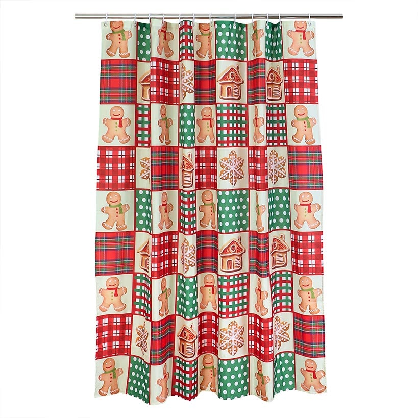 Memory Foam Bath Rugs and Shower Curtain Complete 16-Pc Set Gingerbread