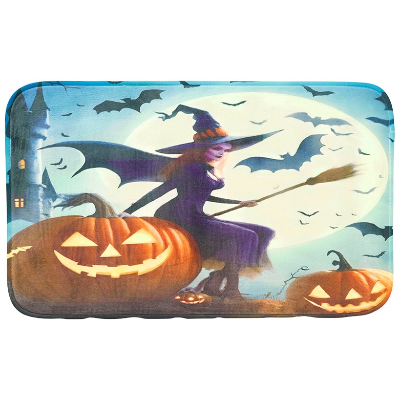Memory Foam Bath Rugs and Shower Curtain Complete 16-Pc Set Halloween