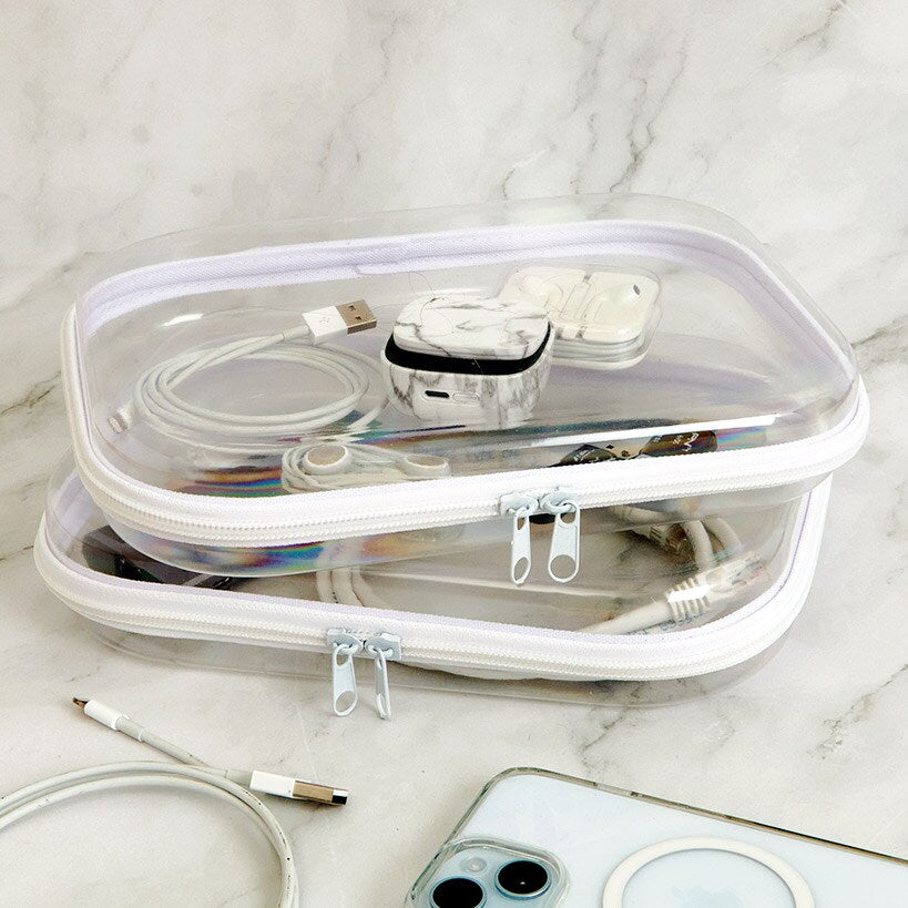 Clear Hard Plastic Zipper Container for Travel - 2-Pk.