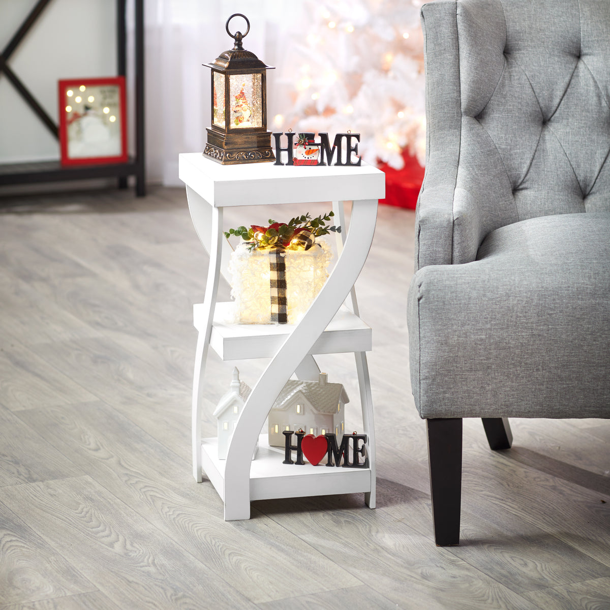 Distressed Twisted Wood Accent Table