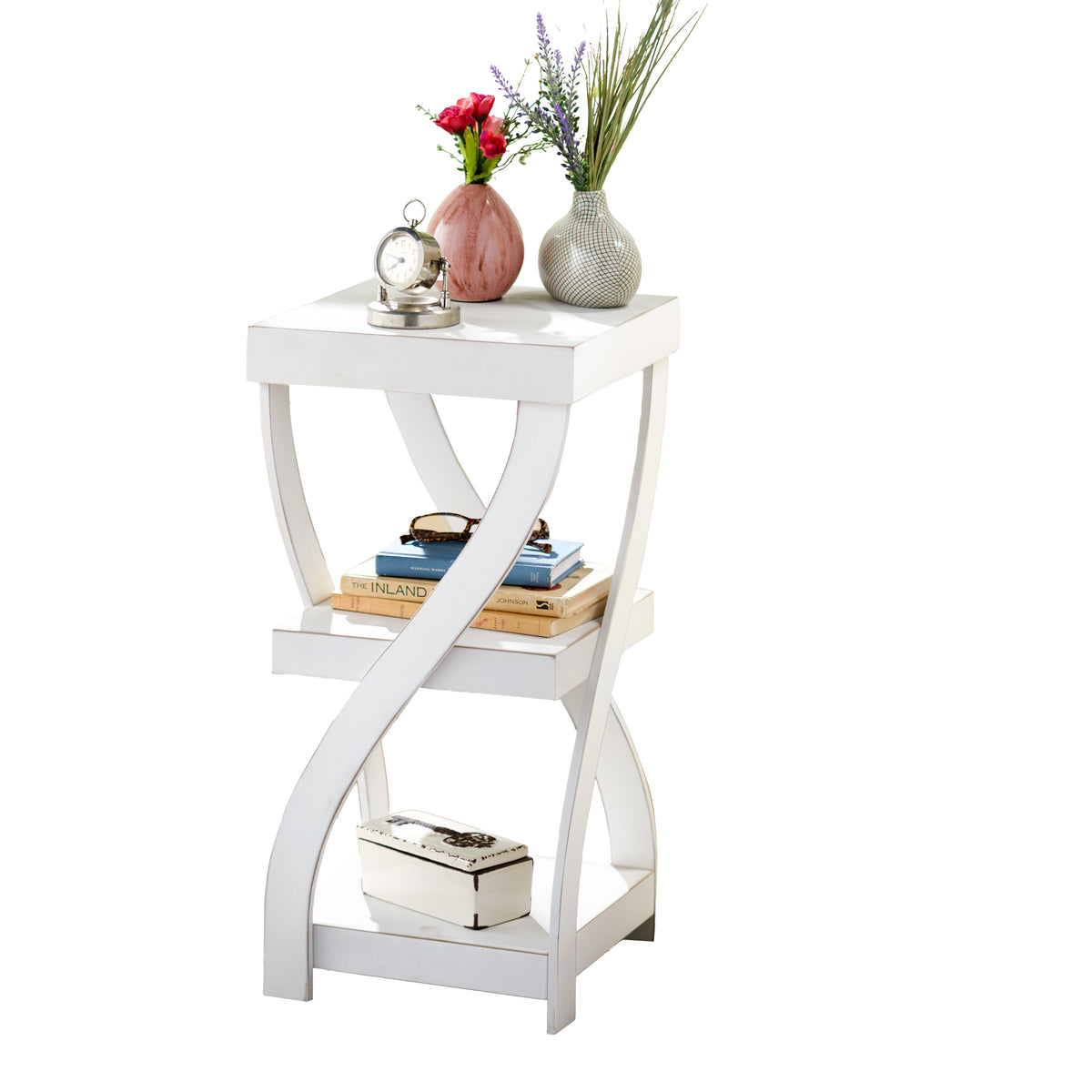 Distressed Twisted Wood Accent Table
