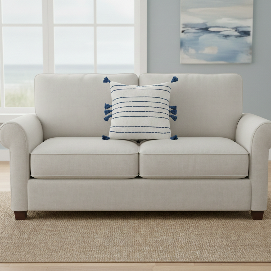 Coastal Inspired Embroidered Decorative Pillow