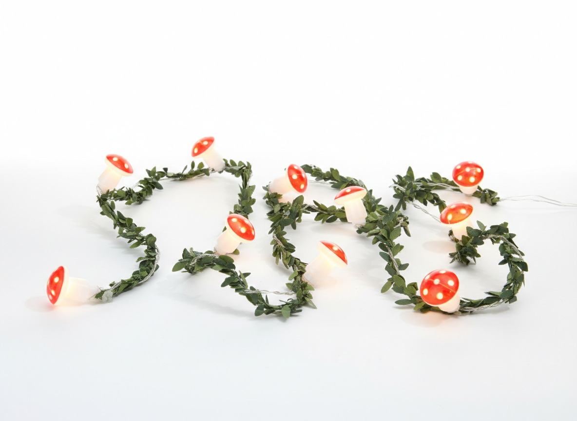 Mushroom String Lights With Greenery