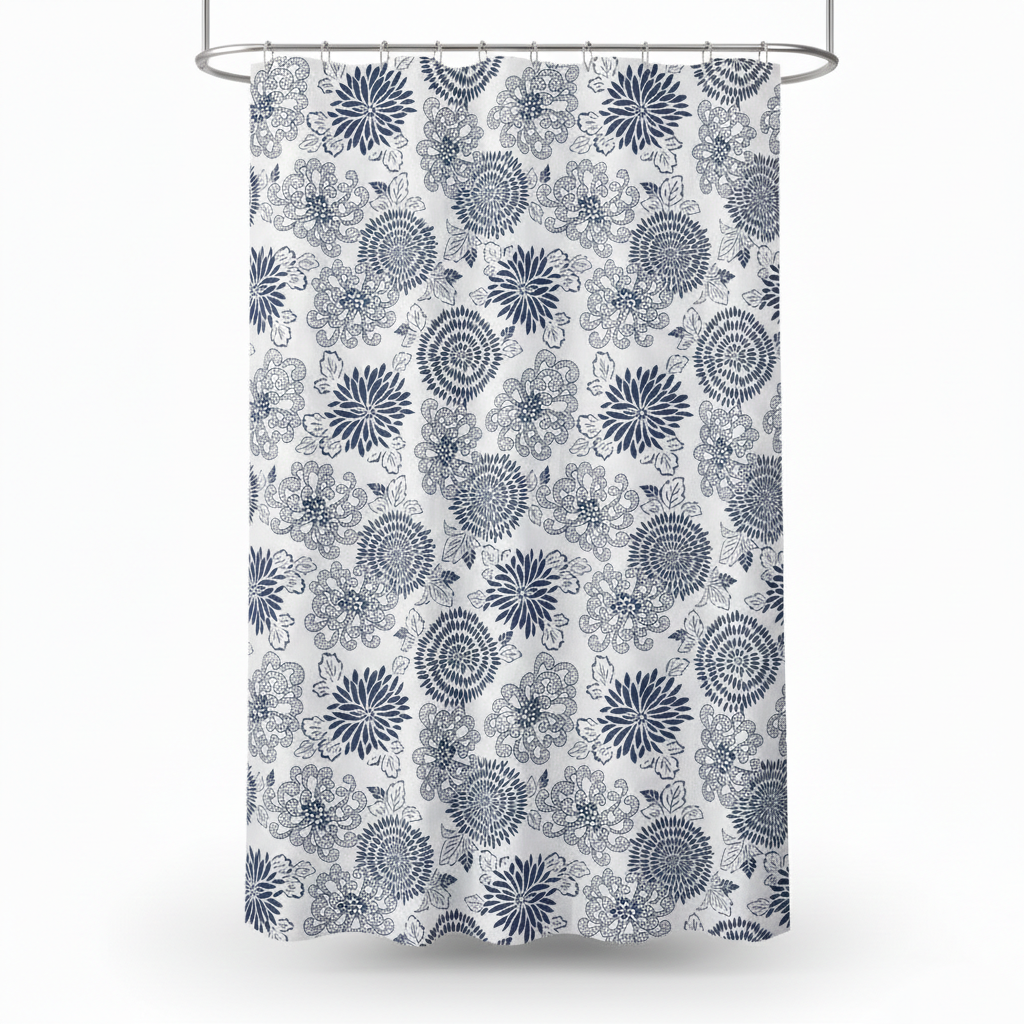 Homewear Chrysanthemum Shower Curtain with Hooks