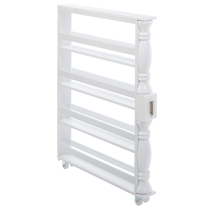 Slim Wooden Spice Rack Cabinet with Wheels - Black, Walnut or White