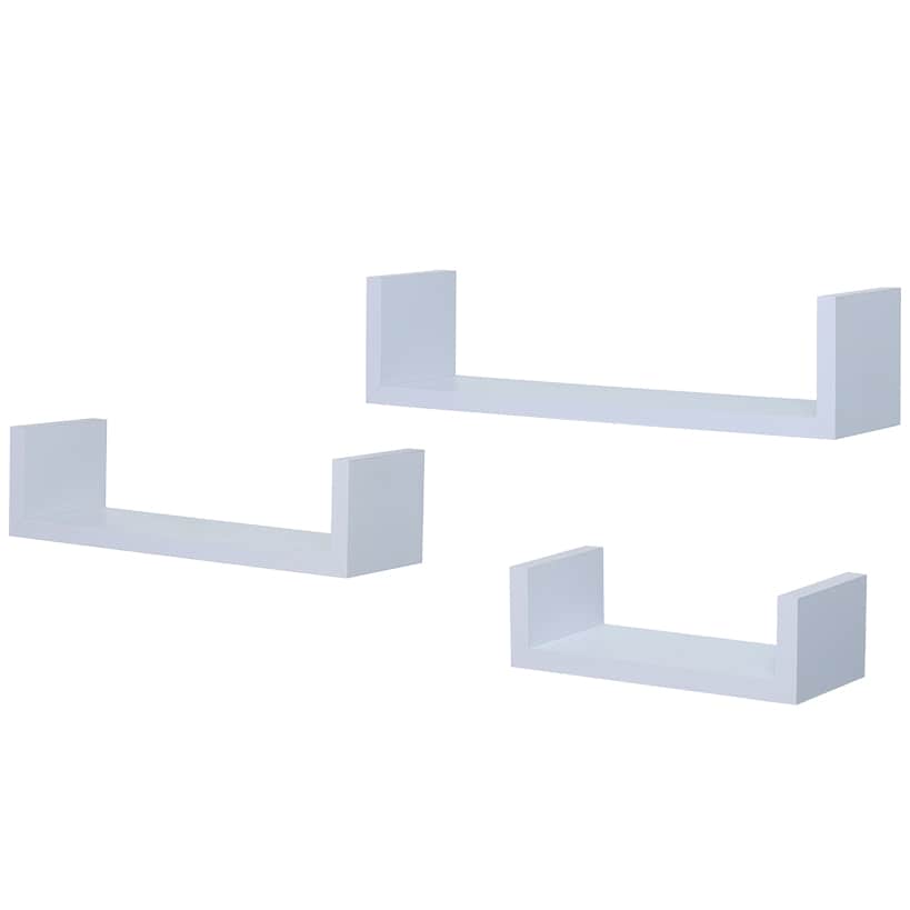 Floating Wood Shelves in White - Set of 3