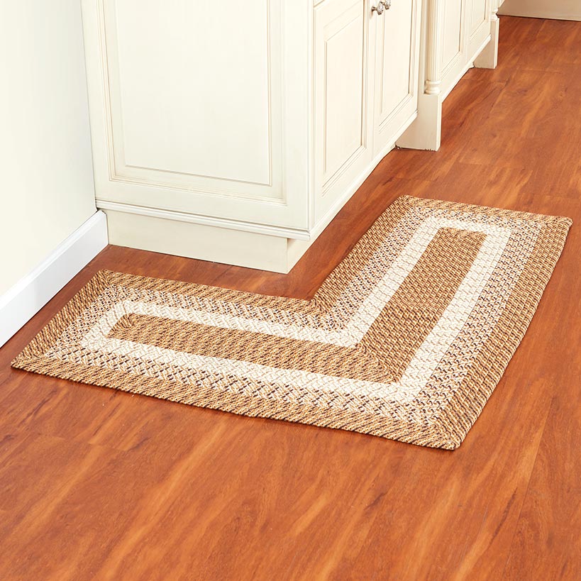 Country Braided Tan Corner Rug