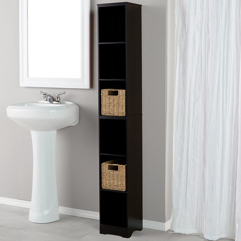 Narrow Storage Tower with 6 Shelves or Set of 2 Wicker Baskets#select-tower-or-baskets_black-storage-tower