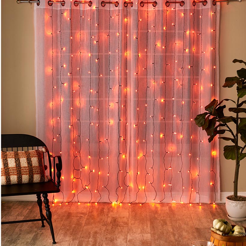 Icicle LED Curtain Lights - 10 Ft#select-lights_orange