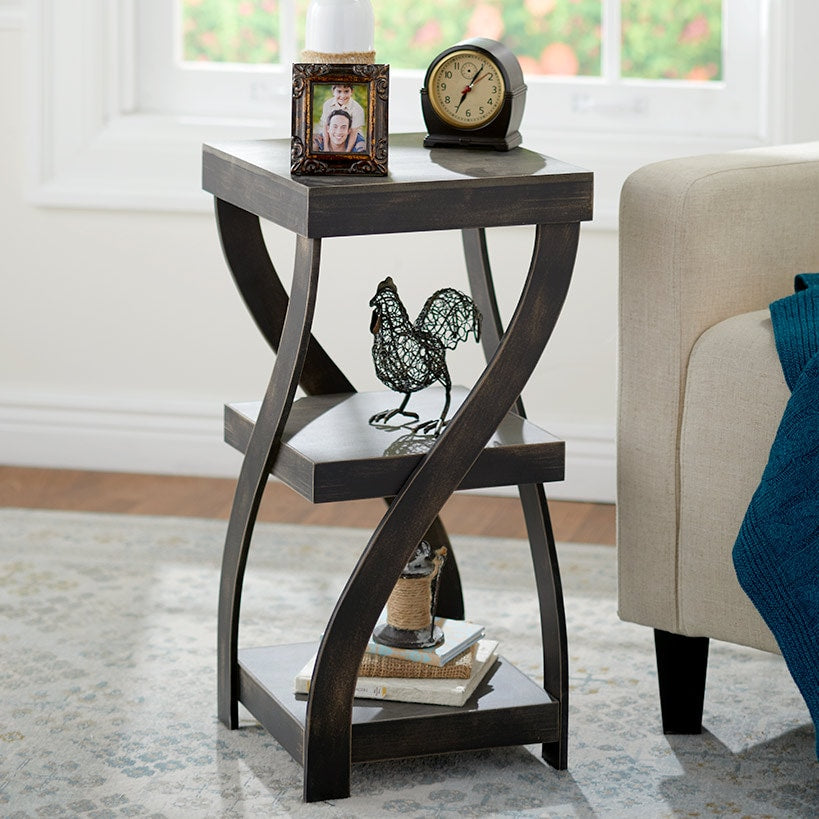 Distressed Twisted Wood Accent Table-Gray, White, Black, or Walnut#select-color_distressed-black