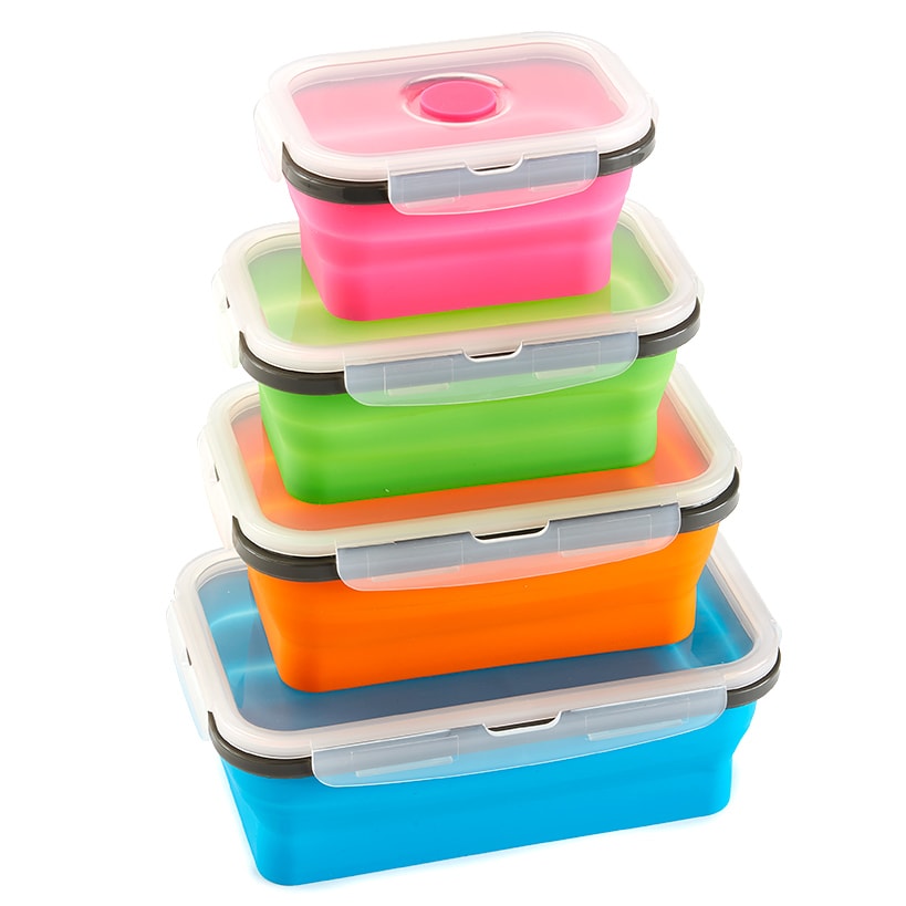 Collapsible Locking Lid Food Storage System Rectangle 8 pc Set