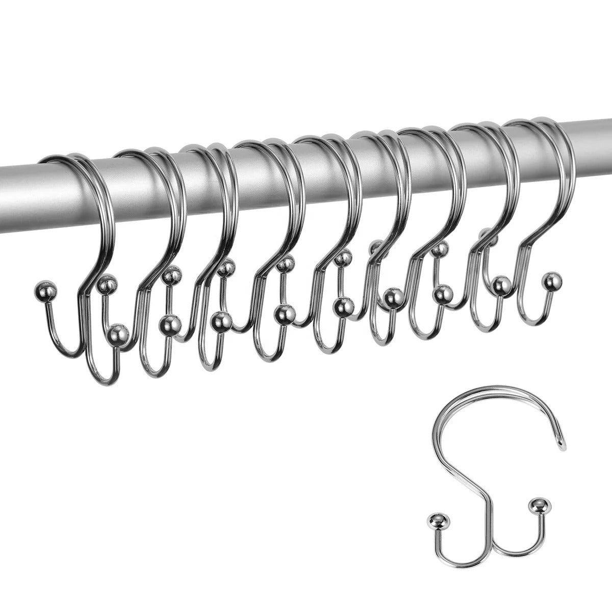 Set of 12 Rust Resistant Shower Curtain Hooks - 6 Designs!