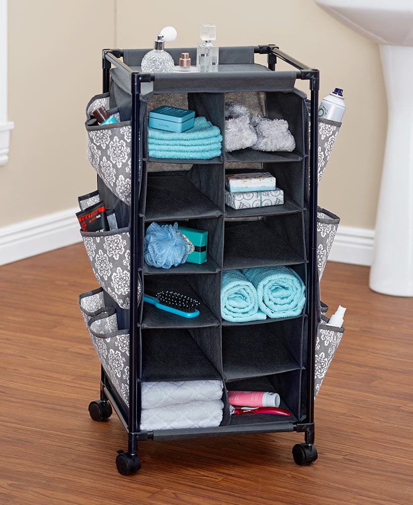Rolling Shoe Storage Unit with Fabric Cubbies